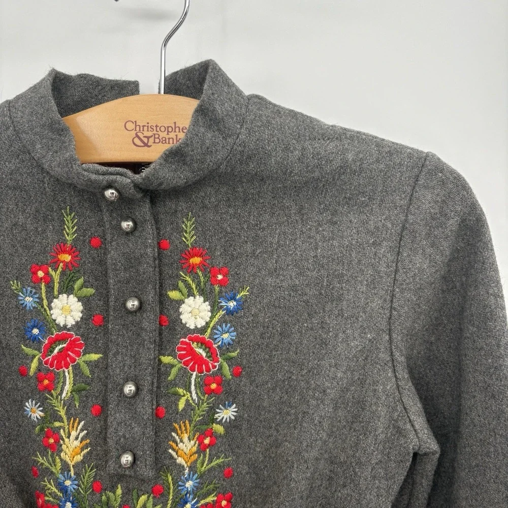 Vintage Hand Made Girls Wool Dress With Embroidered Flower‎ Details Size 12/14 L